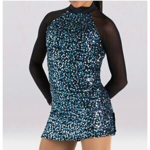 Balera Dancewear Colorful Multi Sequin Mesh Jazz Gymnastics Skort Dancer Dress